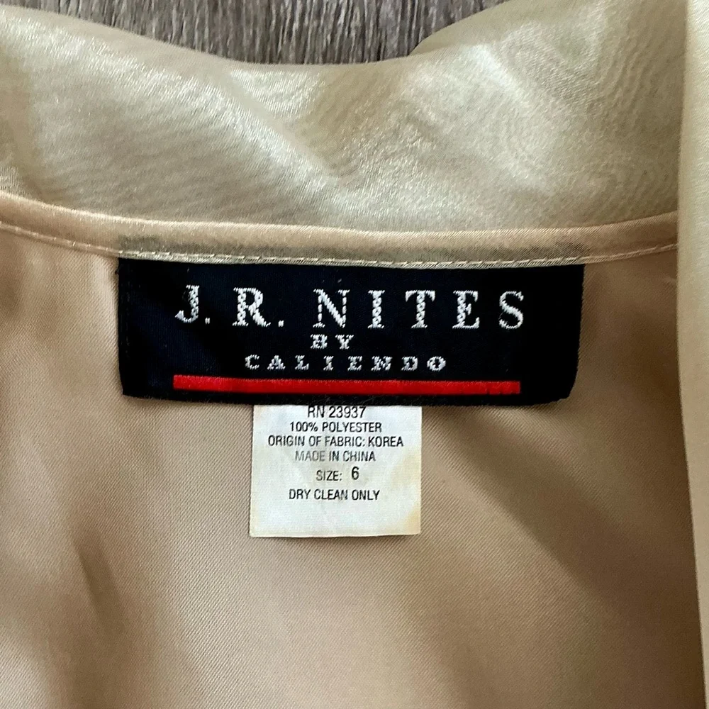 Vintage J.R. Nites by Caliendo Sheer Gold Puff Sleeve Jeweled Belted Jumpsuit - Picture 16 of 16